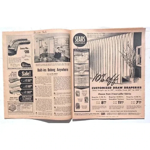 VTG January 16, 1955 PICTORIAL LIVING Los Angeles IV Architecture Newspaper NOS - Picture 2 of 5